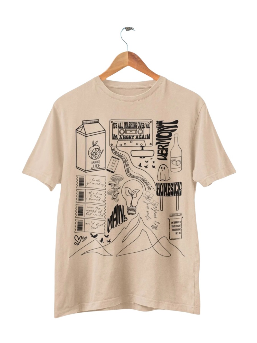 Sand Short Sleeve Tee with Black Graphic Print